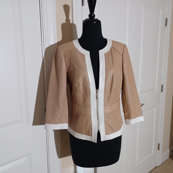 WHITE HOUSE BLACK MARKET 3/4 Sleeve Perforated Leather Jacket - Picture 9 of 11